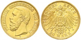 Reichsgoldmünzen, Baden, Friedrich I., 1856-1907
20 Mark 1894 G. vorzüglich/Stempelglanz