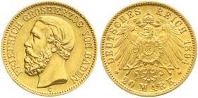 Reichsgoldmünzen, Baden, Friedrich I., 1856-1907
20 Mark 1894 G. fast vorzüglich