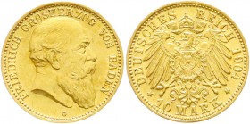 Reichsgoldmünzen, Baden, Friedrich I., 1856-1907
10 Mark 1904 G. vorzüglich/Stempelglanz