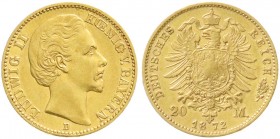 Reichsgoldmünzen, Bayern, Ludwig II., 1864-1886
20 Mark 1872 D. sehr schön/vorzüglich