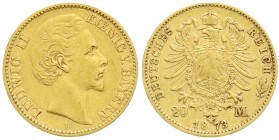 Reichsgoldmünzen, Bayern, Ludwig II., 1864-1886
20 Mark 1873 D. gutes sehr schön