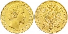 Reichsgoldmünzen, Bayern, Ludwig II., 1864-1886
10 Mark 1872 D. vorzüglich