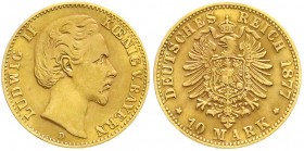 Reichsgoldmünzen, Bayern, Ludwig II., 1864-1886
10 Mark 1877 D. gutes sehr schön