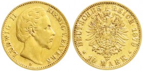 Reichsgoldmünzen, Bayern, Ludwig II., 1864-1886
10 Mark 1879 D. sehr schön