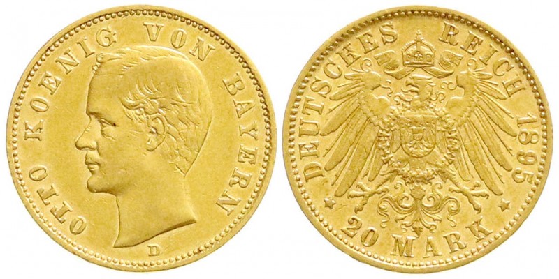 Reichsgoldmünzen, Bayern, Otto, 1886-1913
20 Mark 1895 D. vorzüglich