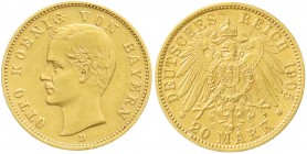 Reichsgoldmünzen, Bayern, Otto, 1886-1913
20 Mark 1905 D. vorzüglich