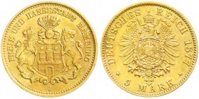 Reichsgoldmünzen, Hamburg
5 Mark 1877 J. vorzüglich
