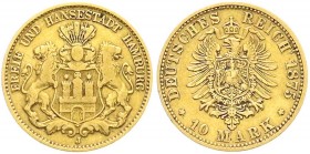 Reichsgoldmünzen, Hamburg
10 Mark 1875 J. sehr schön