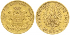 Reichsgoldmünzen, Hamburg
20 Mark 1877 J. gutes sehr schön