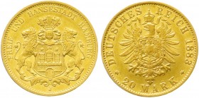 Reichsgoldmünzen, Hamburg
20 Mark 1883 J. gutes sehr schön