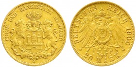 Reichsgoldmünzen, Hamburg
20 Mark 1900 J. sehr schön/vorzüglich