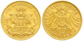 Reichsgoldmünzen, Hamburg
20 Mark 1913 J. vorzüglich/Stempelglanz