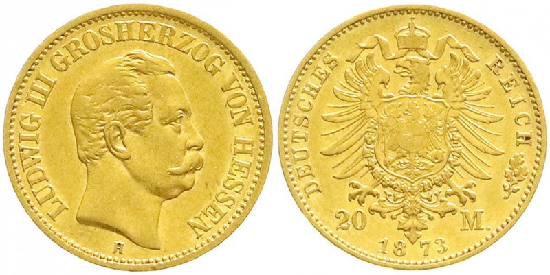 Reichsgoldmünzen, Hessen, Ludwig III., 1848-1877
20 Mark 1873 H. gutes vorzüglic...