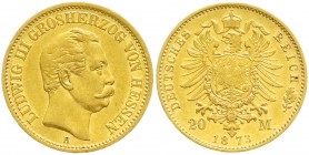 Reichsgoldmünzen, Hessen, Ludwig III., 1848-1877
20 Mark 1873 H. gutes vorzüglich