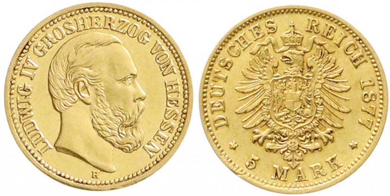 Reichsgoldmünzen, Hessen, Ludwig IV., 1877-1892
5 Mark 1877 H. vorzüglich