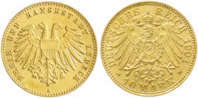 Reichsgoldmünzen, Lübeck, Freie und Hansestadt
10 Mark 1901 A. vorzüglich/Stempelglanz