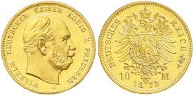 Reichsgoldmünzen, Preußen, Wilhelm I., 1861-1888
10 Mark 1872 A. Polierte Platte, winz. Kratzer, selten in dieser Erhaltung