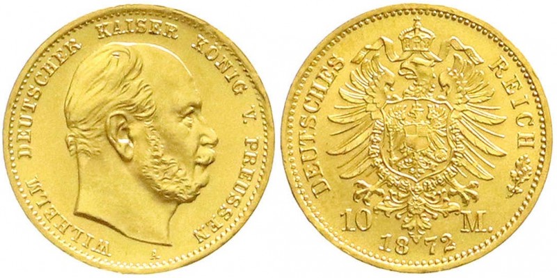 Reichsgoldmünzen, Preußen, Wilhelm I., 1861-1888
10 Mark 1872 A. fast Stempelgla...