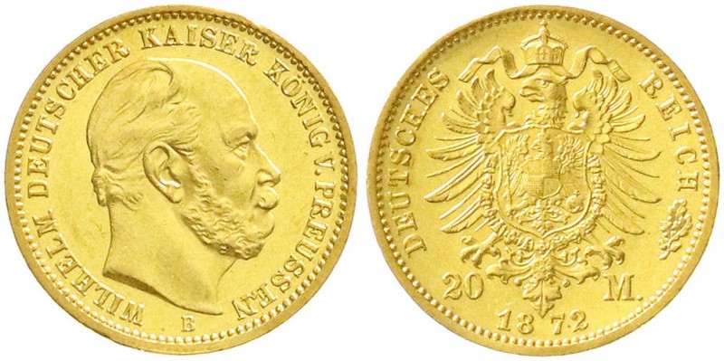 Reichsgoldmünzen, Preußen, Wilhelm I., 1861-1888
20 Mark 1872 B. vorzüglich/Stem...