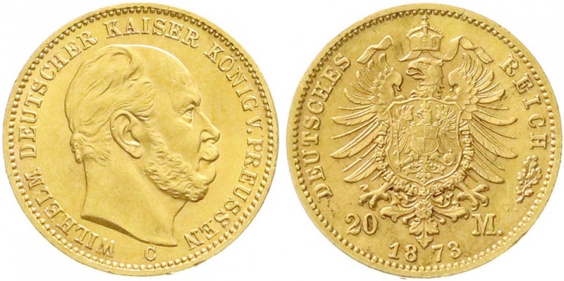 Reichsgoldmünzen, Preußen, Wilhelm I., 1861-1888
20 Mark 1873 C. vorzüglich/Stem...