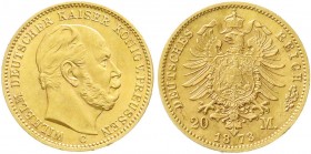 Reichsgoldmünzen, Preußen, Wilhelm I., 1861-1888
20 Mark 1873 C. vorzüglich/Stempelglanz