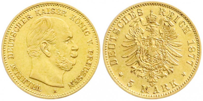 Reichsgoldmünzen, Preußen, Wilhelm I., 1861-1888
5 Mark 1877 A. sehr schön/vorzü...