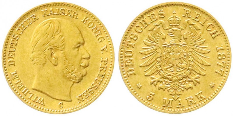 Reichsgoldmünzen, Preußen, Wilhelm I., 1861-1888
5 Mark 1877 C. sehr schön/vorzü...