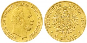 Reichsgoldmünzen, Preußen, Wilhelm I., 1861-1888
5 Mark 1877 C. sehr schön/vorzüglich