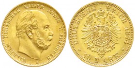 Reichsgoldmünzen, Preußen, Wilhelm I., 1861-1888
10 Mark 1874 A. fast Stempelglanz