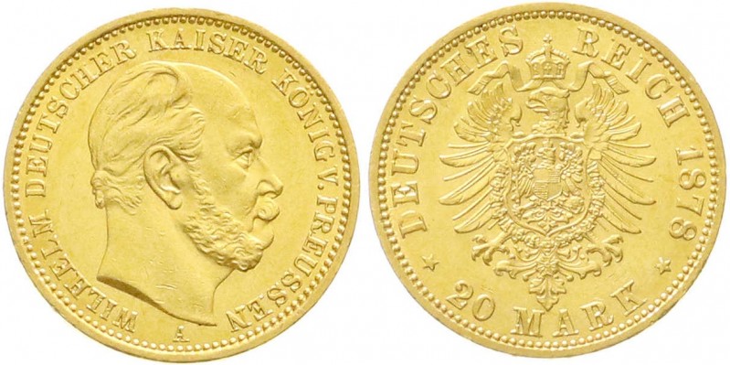 Reichsgoldmünzen, Preußen, Wilhelm I., 1861-1888
20 Mark 1878 A. vorzüglich/Stem...