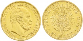 Reichsgoldmünzen, Preußen, Wilhelm I., 1861-1888
20 Mark 1878 A. vorzüglich/Stempelglanz