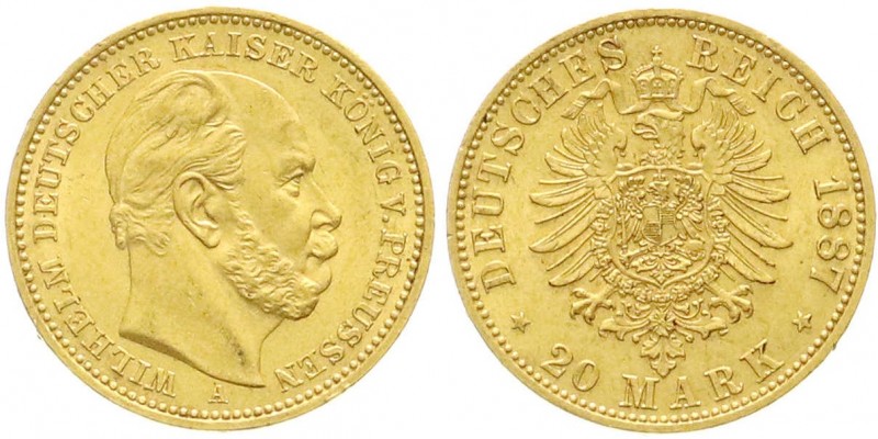 Reichsgoldmünzen, Preußen, Wilhelm I., 1861-1888
20 Mark 1887 A. vorzüglich/Stem...