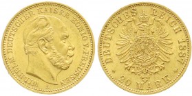 Reichsgoldmünzen, Preußen, Wilhelm I., 1861-1888
20 Mark 1887 A. vorzüglich/Stempelglanz
