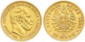 Reichsgoldmünzen, Preußen, Wilhelm I., 1861-1888
20 Mark 1888 A. 3 Kaiserjahr. vorzüglich, kl. Kratzer