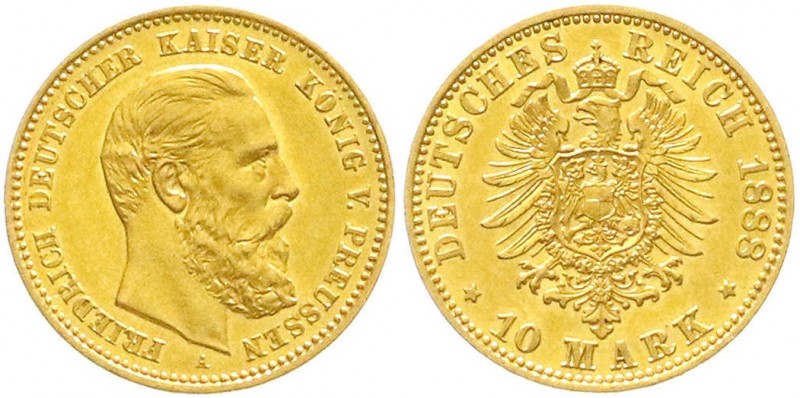 Reichsgoldmünzen, Preußen, Friedrich III., 1888
10 Mark 1888 A. vorzüglich/Stemp...