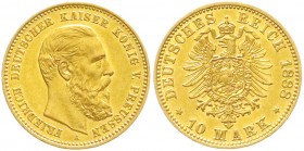 Reichsgoldmünzen, Preußen, Friedrich III., 1888
10 Mark 1888 A. vorzüglich/Stempelglanz