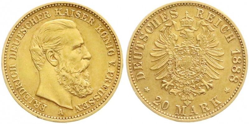 Reichsgoldmünzen, Preußen, Friedrich III., 1888
20 Mark 1888 A. vorzüglich