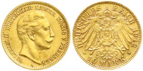Reichsgoldmünzen, Preußen, Wilhelm II., 1888-1918
10 Mark 1912 A. prägefrisch/fast Stempelglanz