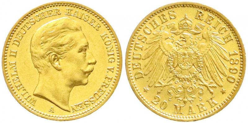 Reichsgoldmünzen, Preußen, Wilhelm II., 1888-1918
20 Mark 1890 A. vorzüglich/Ste...