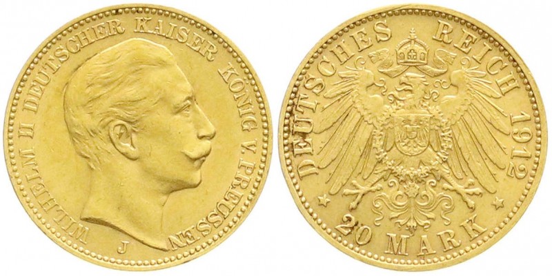 Reichsgoldmünzen, Preußen, Wilhelm II., 1888-1918
20 Mark 1912 J. Hamburg. gutes...