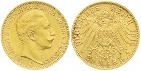 Reichsgoldmünzen, Preußen, Wilhelm II., 1888-1918
20 Mark 1912 J. Hamburg. gutes vorzüglich
