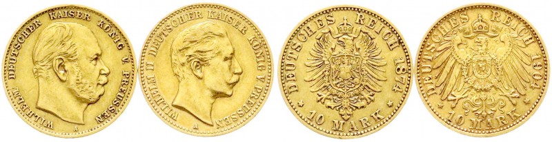 Reichsgoldmünzen, Preußen, Lots
2 X 10 Mark (2 Herrscher): 1874 A Wilhelm I., 19...