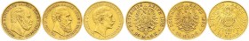 Reichsgoldmünzen, Preußen, Lots
3 X 20 Mark (3 Herrscher): 1875 A Wilhelm I., 1888 A Friedrich III., 1897 A Wilhelm II. meist sehr schön, teils kl. Ra...