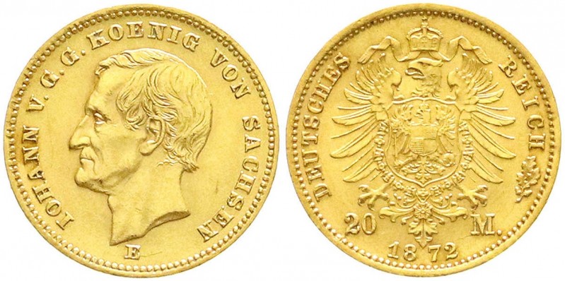 Reichsgoldmünzen, Sachsen, Johann, 1854-1873
20 Mark 1872 E. prägefrisch/fast St...