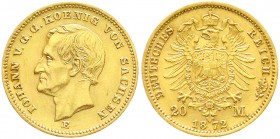 Reichsgoldmünzen, Sachsen, Johann, 1854-1873
20 Mark 1872 E. prägefrisch/fast Stempelglanz, selten in dieser Erhaltung