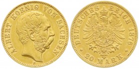 Reichsgoldmünzen, Sachsen, Albert, 1873-1902
20 Mark 1876 E. sehr schön