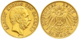 Reichsgoldmünzen, Sachsen, Albert, 1873-1902
20 Mark 1894 E. sehr schön/vorzüglich, kl. Kratzer
