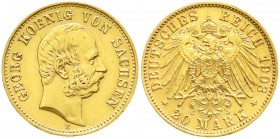 Reichsgoldmünzen, Sachsen, Georg, 1902-1904
20 Mark 1903 E. gutes vorzüglich, min. Randfehler