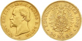 Reichsgoldmünzen, Sachsen/-Coburg-Gotha, Ernst II., 1844-1893
20 Mark 1886 A. vorzüglich, winz. Randfehler