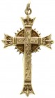Schmuck und Accessoires aus Gold, Colliers und Halsketten
Englischer Kreuz-Anhänger, Chester 1912. Gold 9 Karat (375/1000). 32 X 21 mm; 1,22 g.